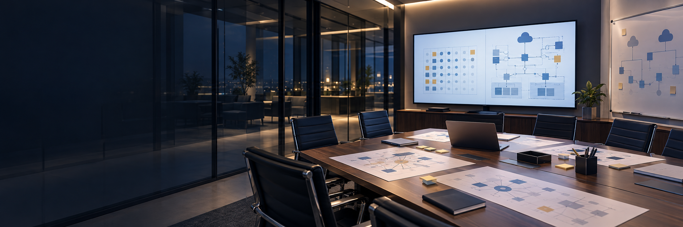 Cybersecurity architecture room prepared for policy review and remediation