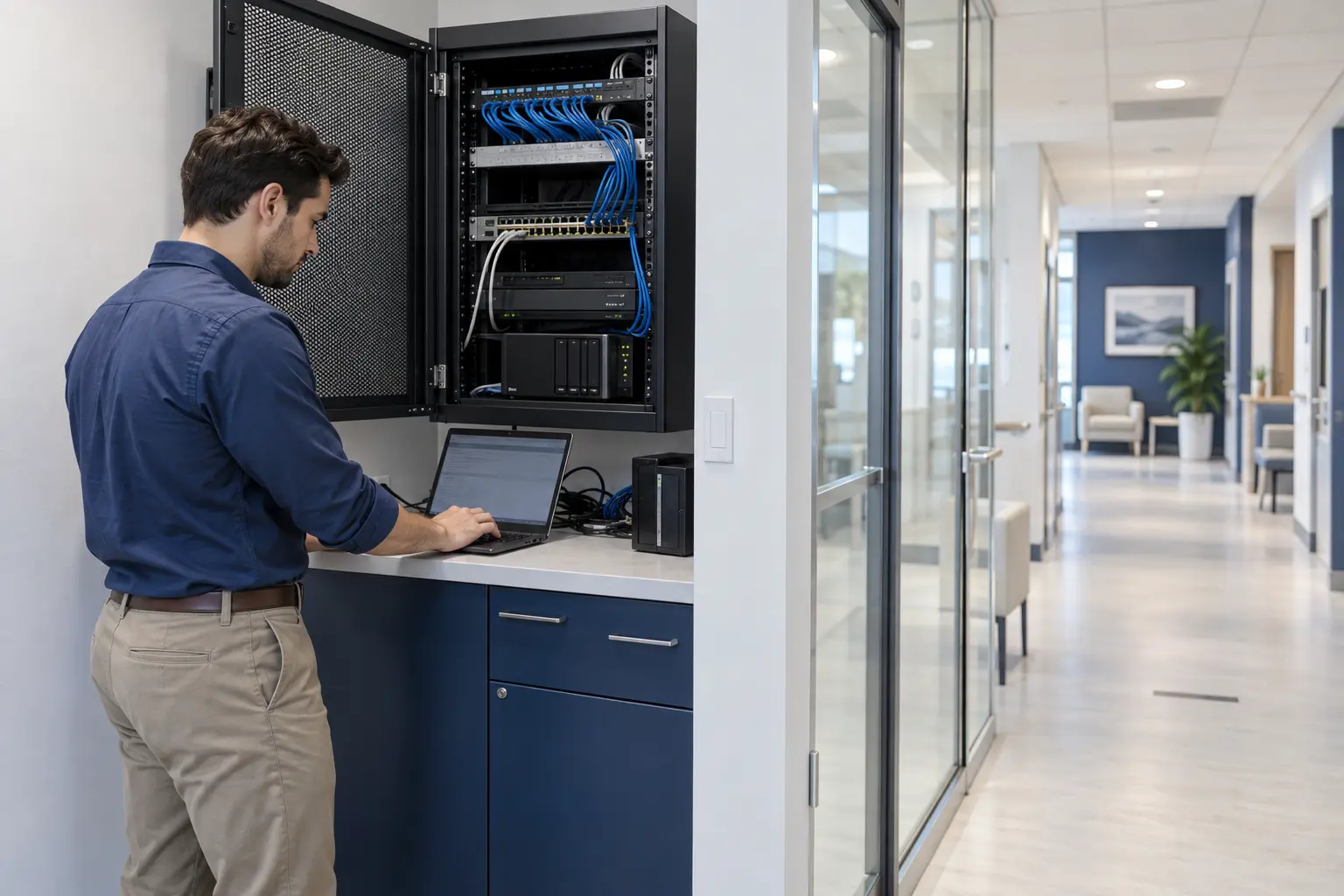 IT support in a medical office network equipment area